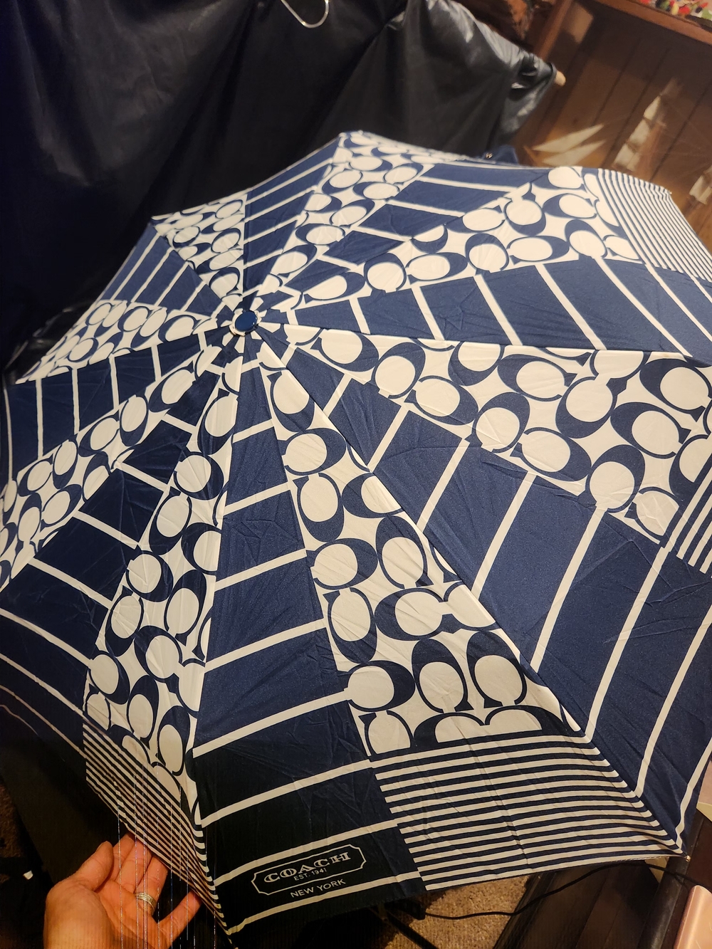 Coach Navy & White Signature Pattern Umbrella